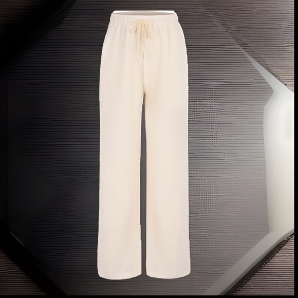 Linen Drawstring High Waisted Casual Loose Fit Wide Leg Stretchy Long Leg Pants - Picture 12 of 15